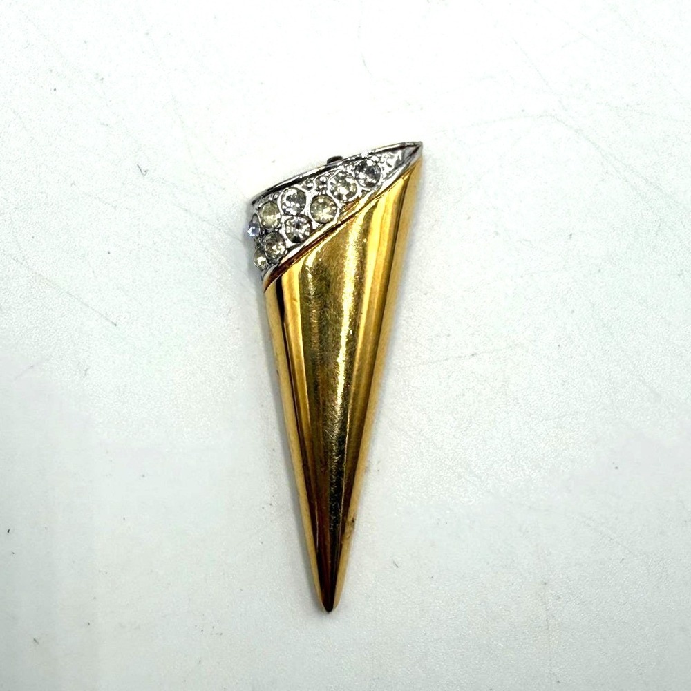 Erwin Pearl Vintage Gold Tone Rhinestone Geometric‎ Cone Horn Pendant Necklace